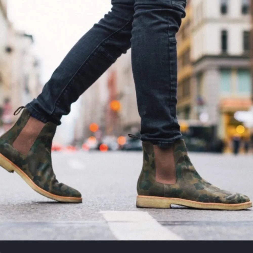 New Republic by Mark McNairy camo print leather chelsea boots men size 9